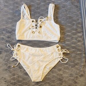 White Lace-Up Bikini Set